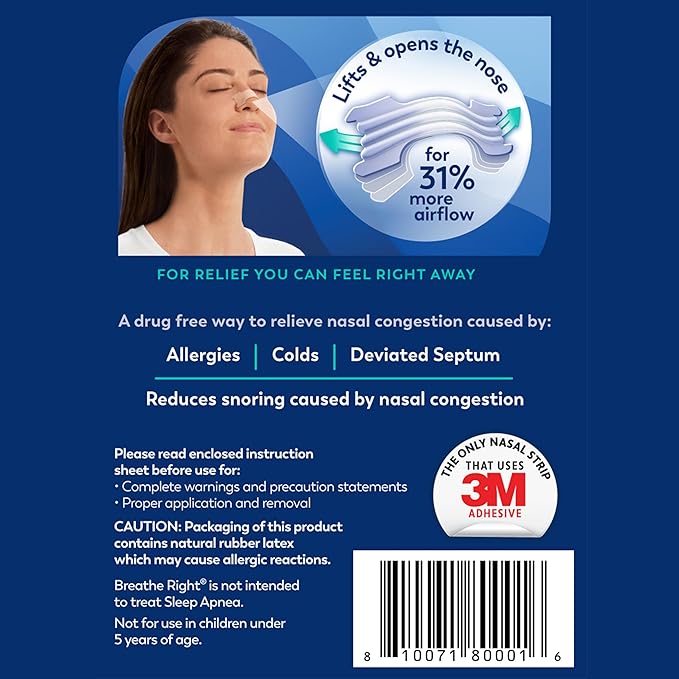 Breathe Right Nasal Strips | Extra Strength | Clear Nasal Strips | For Sensitive Skin | Help Stop Snoring | Drug-Free Snoring Solution & Nasal Congestion Relief Caused by Colds & Allergies | 26 Count