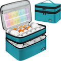 Medicine Storage Bag,Double Layers Pill Bottle Organizer Bag Empty with Lockable Zipper&Adjustable Divider,Medication Travel Carrying Bag for Pills,Vitamins,Medical Supplies,Teal Color