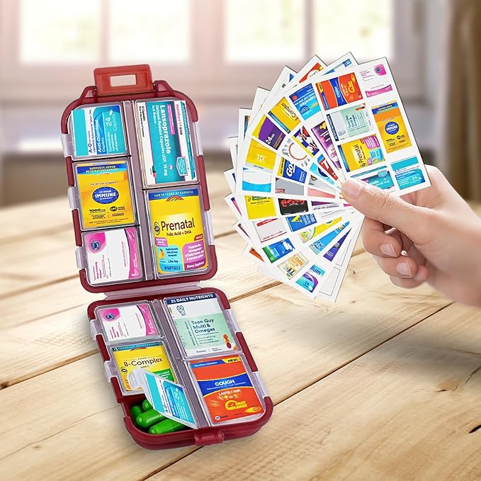 INVODA 7-Day Pill Organizer with Medicine Labels Travel Pill Case Compact, Portable Medication Organizer for Daily Use (3.7 x 2.4 x 1.18 Inches)