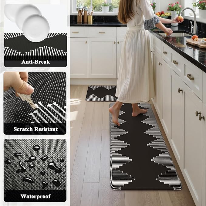KIMODE Anti Fatigue Kitchen Mats for Floor, Black Diamond Kitchen Rugs Sets of 2, Kitchen Floor Mats Cushioned Non Slip, Memory Foam Standing Mats for Laundry Office Sink Desk 20"x47"+20"x32"