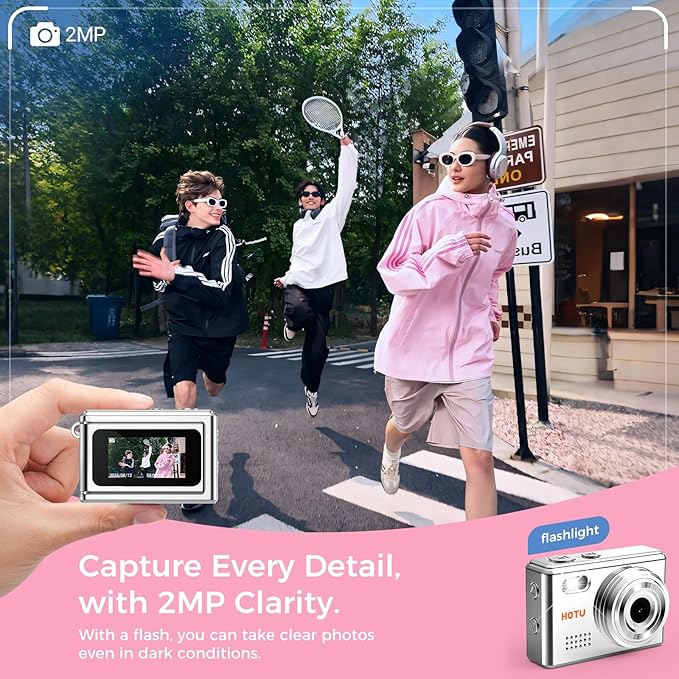 Mini Keychain Digital Camera, Y2K Pocket-Size Mini Camera, 2MP 1080P SmallCamera with 32GB Card, Video Recorder with Long Battery Life for Travel, Party and Vlog (Silver)
