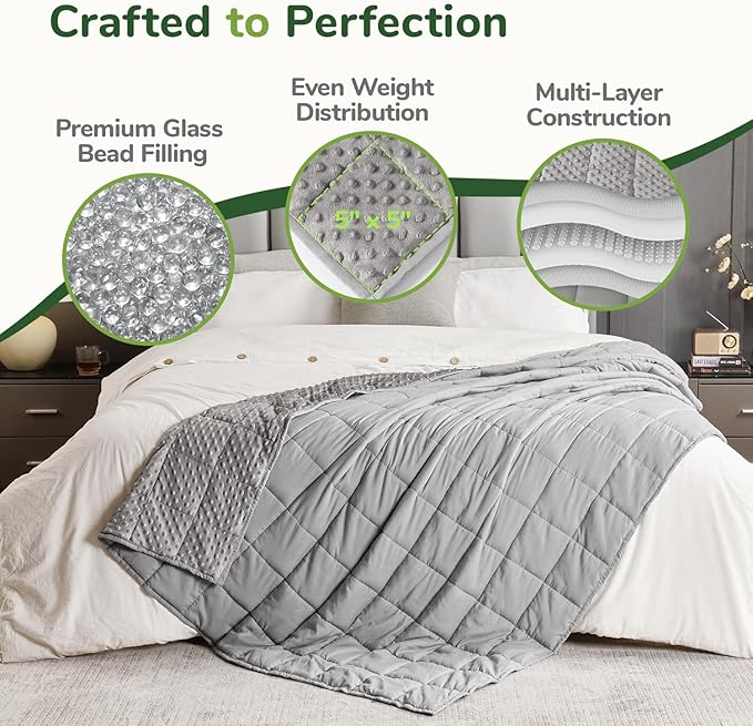 Sivio Weighted Blanket for Adults (20lbs, 60"x80" Queen Size), Cooling and Breathable Minky Heavy Blanket for 140-220lbs Men and Women All-Season Sleeping Comfort, Grey