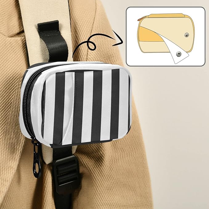 Pfrewn Pill Organizer Case Black and White Striped Travel Pill Box with Zipper 7 Day Portable Small Weekly Vitamin Medicine Supplement Holder Pouch Bag for Women Men