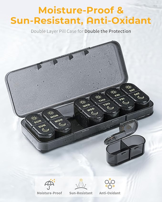 AM & PM Pill Organizer 7 Days, Weekly Pill Case 2 Times a Day, Pill Box 7 Day, Medicine Pill Organizer for Travel, Vitamins, Fish Oils, Supplements