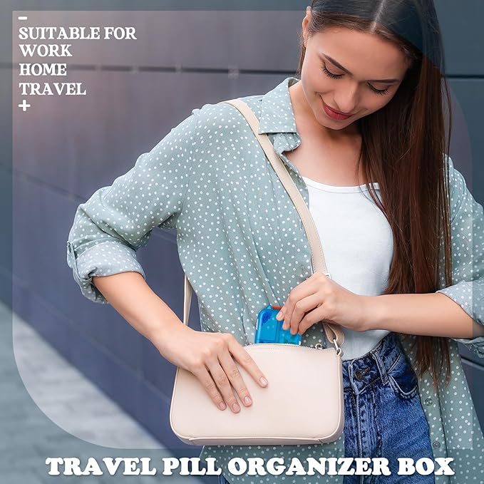 Meekoo 8 Pcs Travel Pill Organizer Pocket Portable Pill Case Daily Container Small Container Medicine Travel with 10 Compartments for Purse Fish Oil Medicine(Sky Blue)