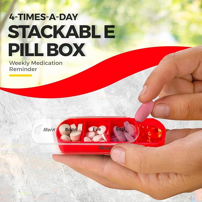 Drawer (7-Day) Pill Case, Weekly Medicine Planner, Vitamin Organizer, 4 Times a Day,Travel Medicine Pill Organizer Portable Large Compartment to Hold Medicine, Vitamin and, Clear Lids(Black)