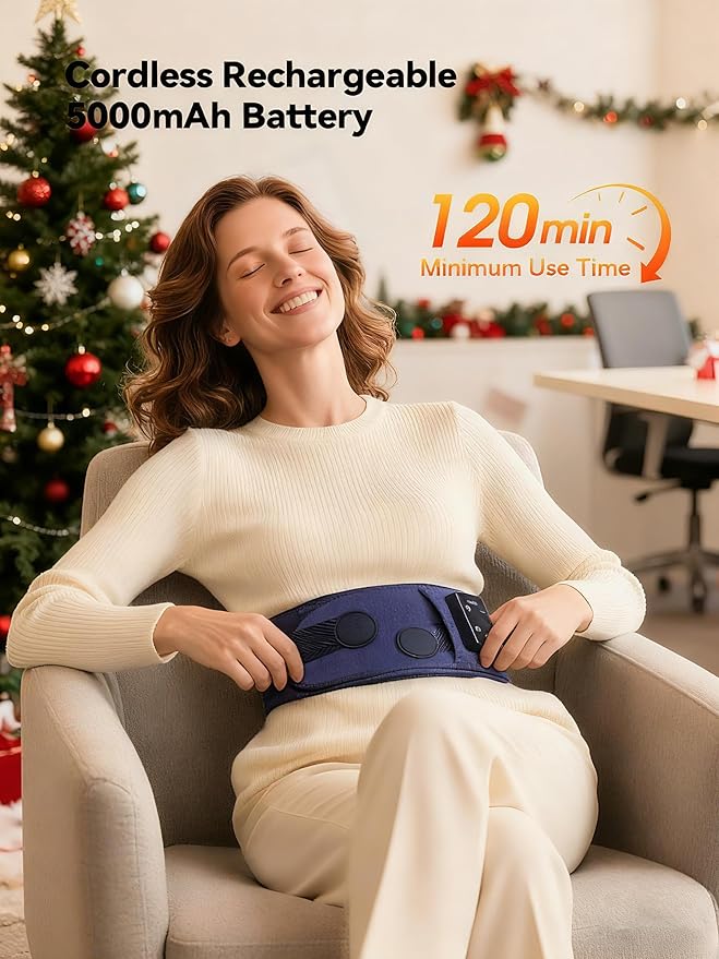 Cordless Heating Pad with Massager for Back Pain Relief, 47-60" Lower Back Massager Wearable Heating Pad for Cramps with 3 Heat & Timer, 4 Vibration, 5000mAh, Birthday Valentine's Gift for Men Women