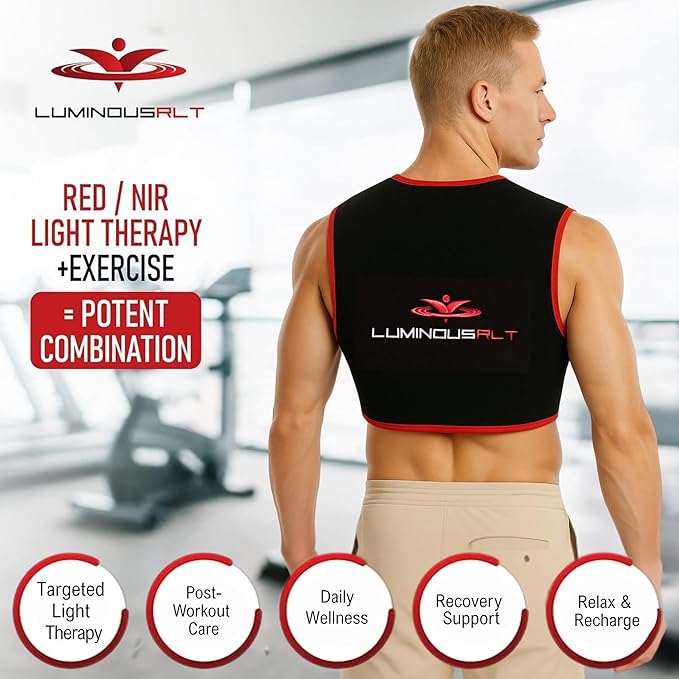LuminousRLT Red Light Therapy Back Pad – Adjustable LED Light Wrap with Red & Near-Infrared LEDs (660nm & 850nm), 204 LEDs, Auto Shut-Off, Large