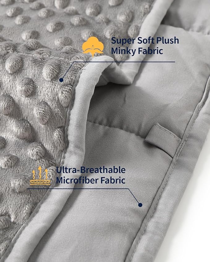 Mr. Sandman Weighted Lap Blanket 2LBS 20 x 30 Inches, Minky Dots Heavy Blanket with Glass Beads, Soft and Cooling for School and Home, Grey