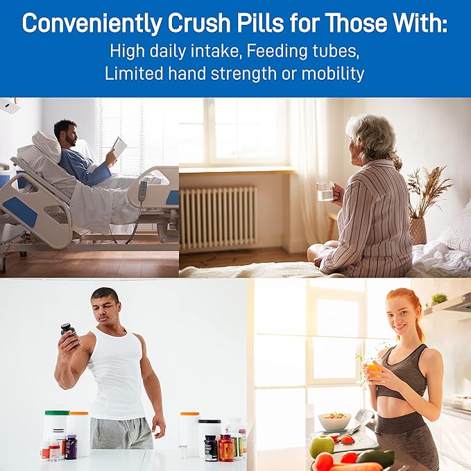 Electric Pill Crusher Grinder - Fine Powder Electronic Pulverizer for Small & Large Medication & Vitamin Tablets - Comes with Pill Organizer, Brush, Spoon, Cloth & Stainless Steel Blades by Pill Mill