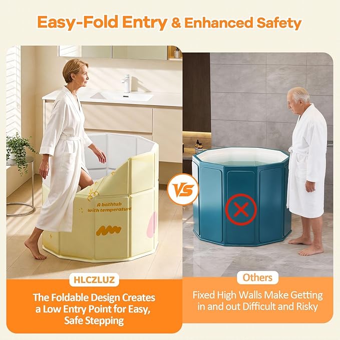 Portable Bathtub, Hot Ice Bath Tub Inflation-free, Shower Bathroom SPA Soaking Tub, Collapsible Bathtub No Installation for Home & Outdoor (Warm Yellow, 27.55"L x 27.55"W x 27.55"H)
