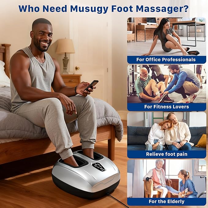 Shiatsu Foot Massager with Heat : 2026 Upgraded Deep Kneading Foot Massager Machine with Vibration & Compression for Plantar Fasciitis & Neuropathy - Relax for Office Home Use, Silver