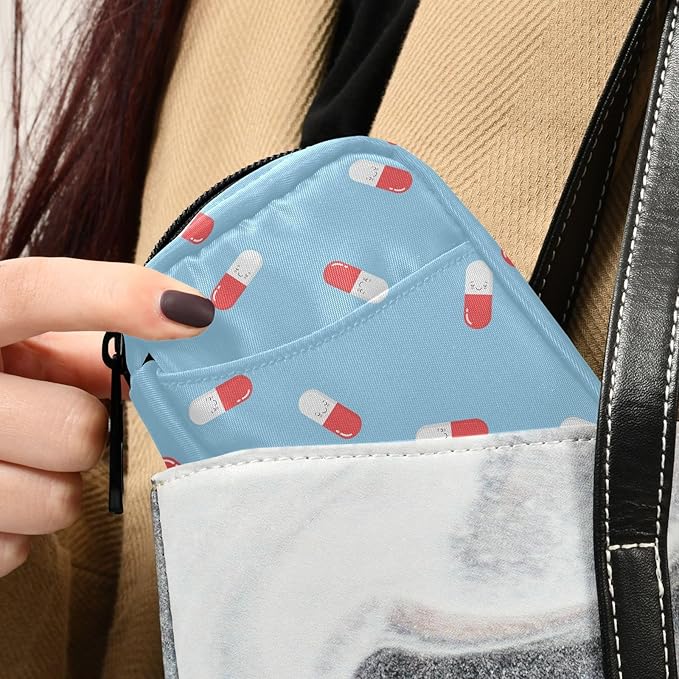 Ollabaky Cute Pills and Capsules Pill Organizer Travel Pill Cases Bag Portable Pill Container 7 Days Pill Box Organizer Vitamin Supplement Holder with Zipper for Family Business