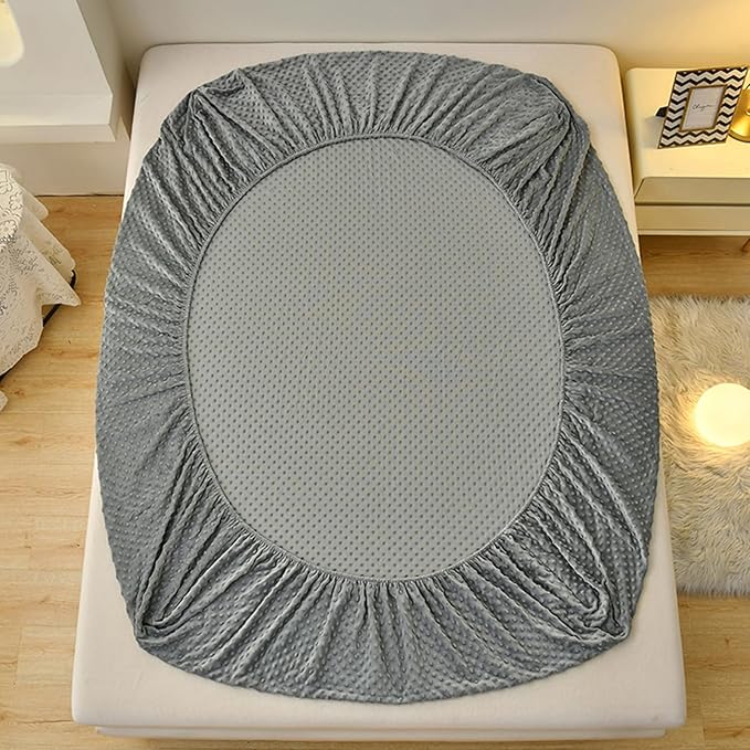 ZIQINPSQ Coral Velvet Fitted Sheet-Thickened Cold-Resistant and Warm Bed Sheets-Soft Velvet Fleece Fitted Sheets with-Elastic All Around. (Darkgray, Full)