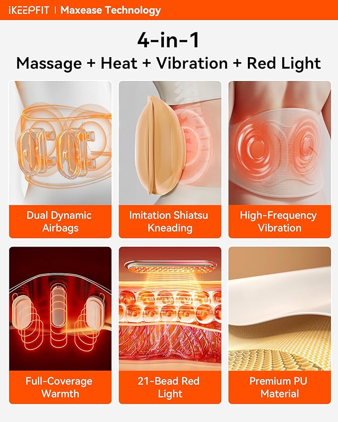 Back Massager for Pain Relief Deep Tissue, iKEEPFIT [Air Compression] Back Massager with Heat, Cordless Heating Pad for Back, MAXwarm 5.0, Gift Men Women
