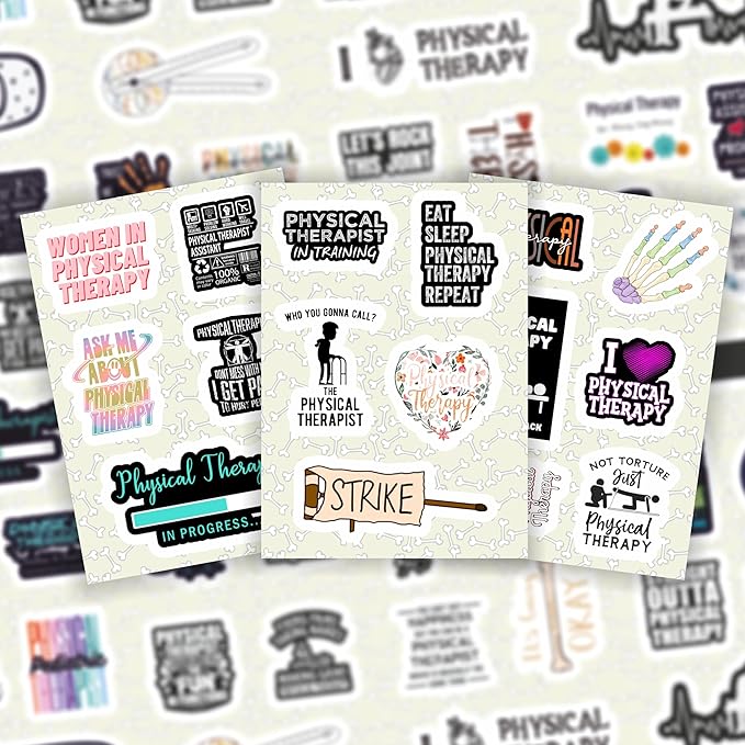 BulbaCraft Physical Therapy Stickers for Water Bottle and Laptop - Physical Therapy Party Supplies & Decorations, Waterproof Vinyl Decals, Medical and Rehab Stickers, Gifts for Women & Men