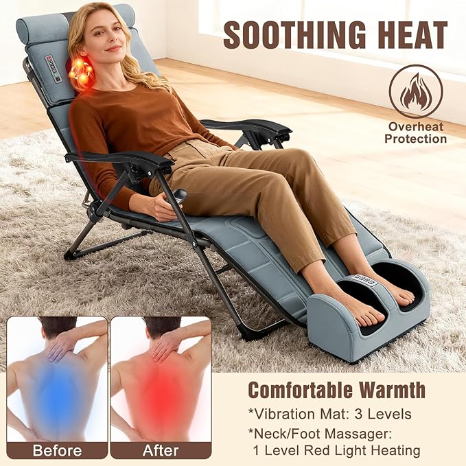 Full Body Massage Mat with Heat, Detachable Neck Massager & Foot Massager, Full Body Vibration Massage Mats with Lumbar Pillow, 9 Vibration 3 Timer Settings, Gift for Men Women