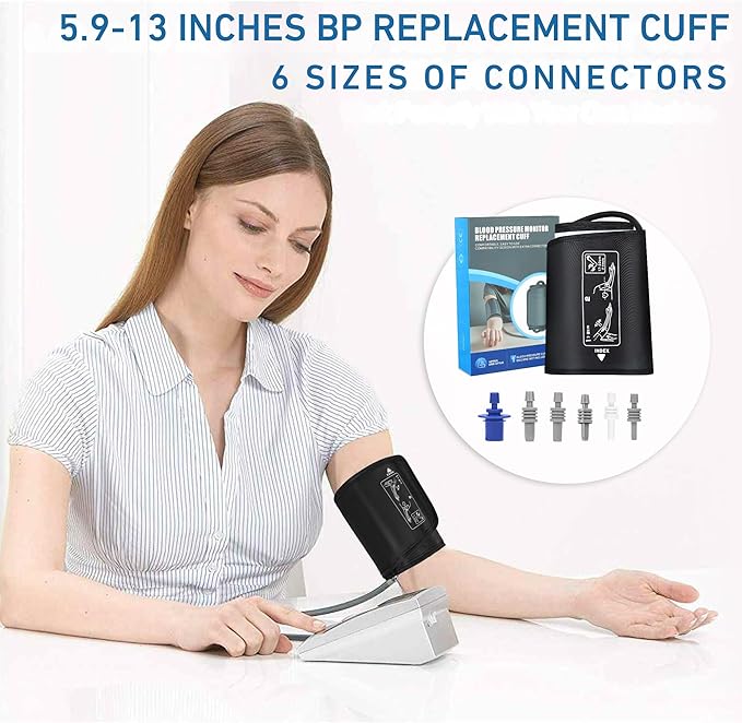 5.9"~13" (15-32cm) Extra Small to Medium Blood Pressure Cuff - BP Replacement Cuff for Individuals with XS/Small/Medium Upper Arms, 6 Size Connectors Compatible with Omron and Other Brands (Cuff Only)