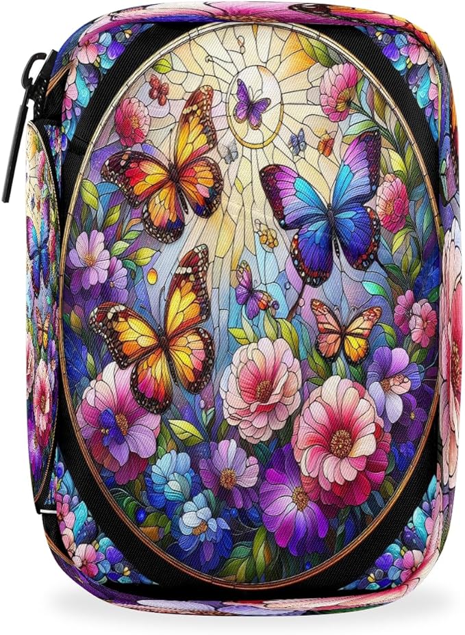 Stained Glass Butterflies Flowers Travel Pill Organizer Box Weekly Portable Pill Case Daily Pills 7 Day Small Birth Control Pills Container Removable Compartments for Medicine Vitamins Fish Oil