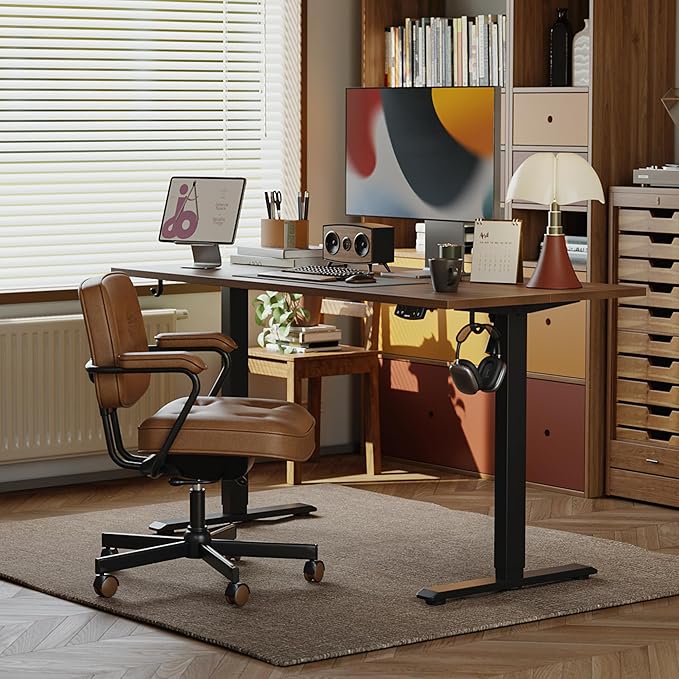 Agilestic Electric Standing Desk, 48 x 20 Inches Height Adjustable Desk, Sit Stand up for Work Office Home, Ergonomic Rising Computer Table with Memory Preset, Dark Walnut