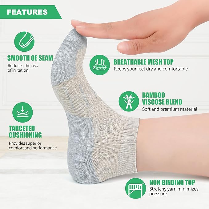 Diabetic Socks for Men,4 & 6 Pairs Low Cut Bamboo Viscose Wide Mens Diabetic Socks Size 9-11 10-13