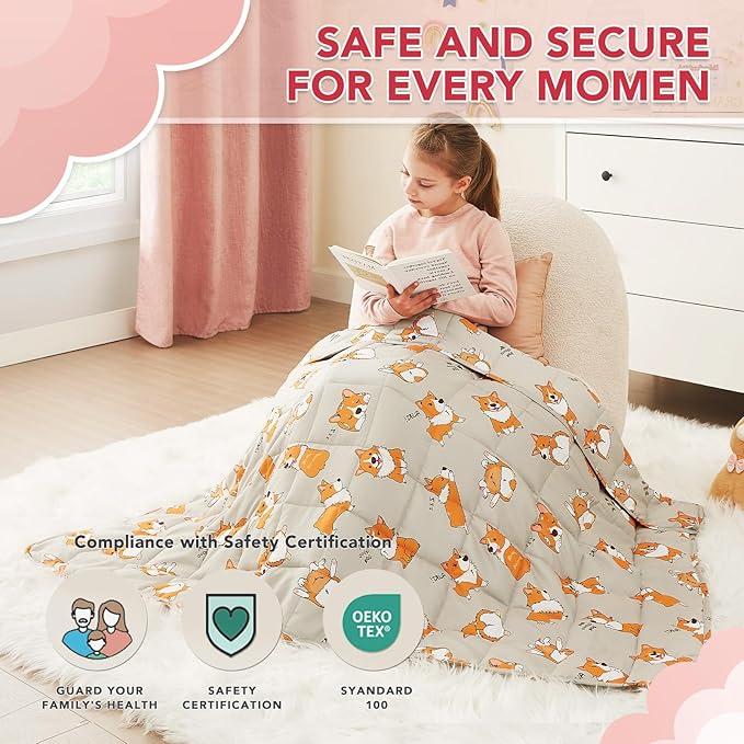 CuteKing Weighted Blanket - Weighted Blanket with Premium Glass Beads - Breathable Heavy Blanket for Comfortable Rest - Thick Blanket All Season (10lbs, 50"x60", CuteDog)