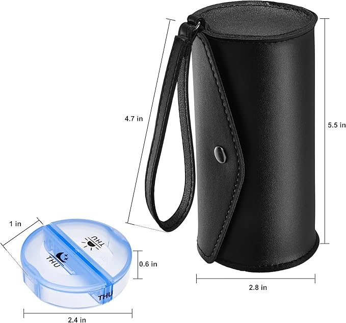 Fullicon PU Case Weekly Pill Box Organiser 2 Times A Day, Travel 7 Day Pill Boxes, Portable Tablet Organiser with Large Compartments for Medicine, Medication, Vitamin, Supplements(Black/Rainbow)
