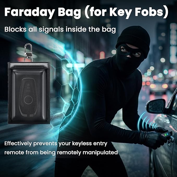 2 Pack Faraday Bag for Phone and Car Keys - Cell Phone Signal Jammer, Key Fob Protector, Car Key/WiFi/RFID/GPS Signal Blocker, Anti-Theft Anti-Tracking, Black