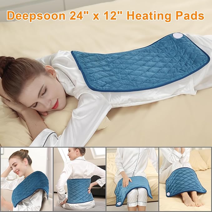 Deepsoon Heating Pad,Electric Heating Pads for Back,Neck,Abdomen,Moist Heating Pad for Shoulder,Knee,Arms,Legs,Dry/Moist Heat & Auto Shut Off,Christmas Gifts for Men and Women,Weighted Blue,24x12 Inch
