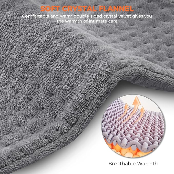NOWWISH Heating Pad for Back Pain Relief & Period Cramps, 12x24 Inches Electric Heating Pad with 10 Heat Settings, Timer and Auto Shut-Off, Machine Washable, Mothers Day Gifts for Mom Women, Grey