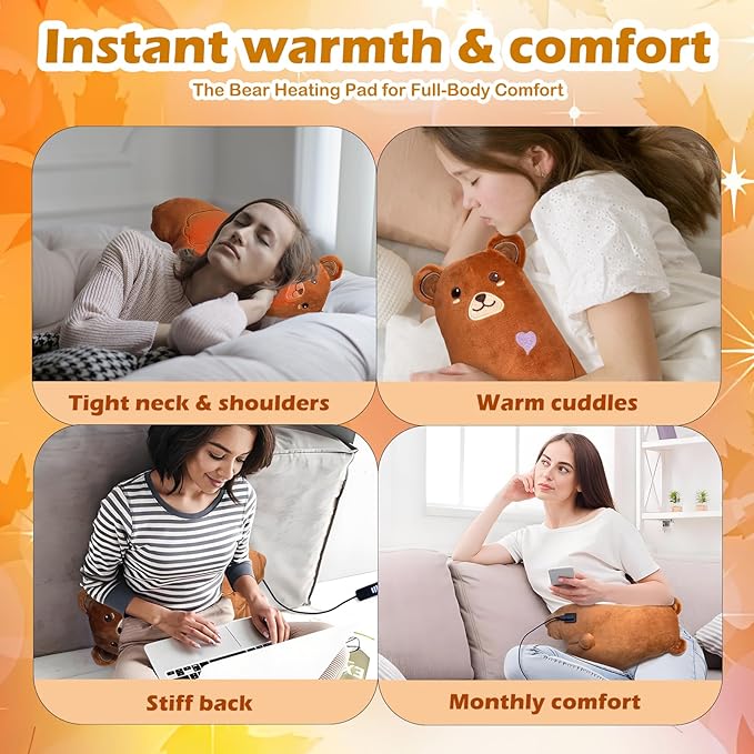 Electric Heating Pad for Period Cramps Pain Relief Menstrual USB Powered Cuddly Stuffed Animal Portable Cute Soft 14" Adorable Bear Neck Shoulder/Back Pain Relief Gift for Women and Kids (M)