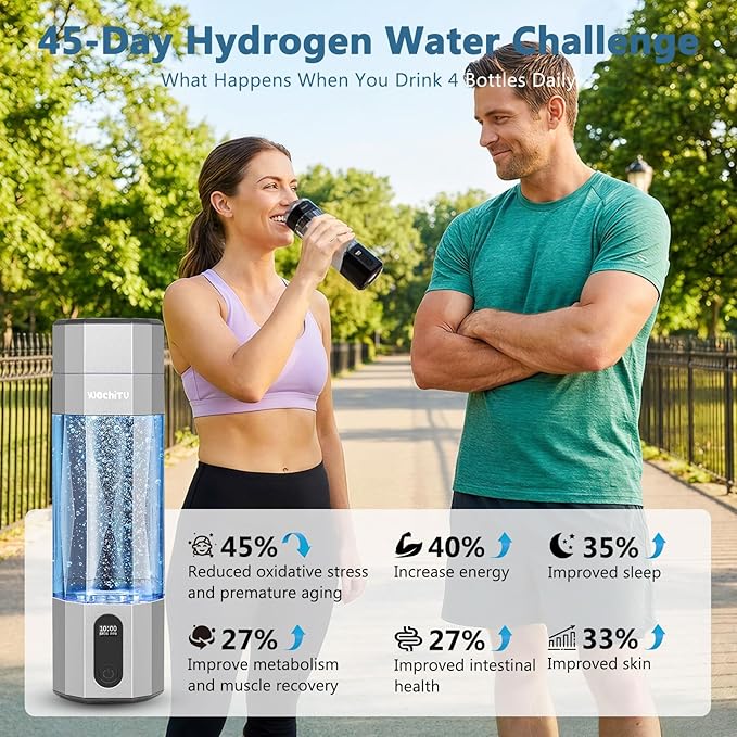 WochiTV Hydrogen Water Bottle Generator, 6400PPB High Concentration Portable Hydrogen Water Machine with SPE/PEM Tech & LED Display, 7oz Leak-Proof BPA-Free Bottle for Gym, Travel, Gifts SLIVER