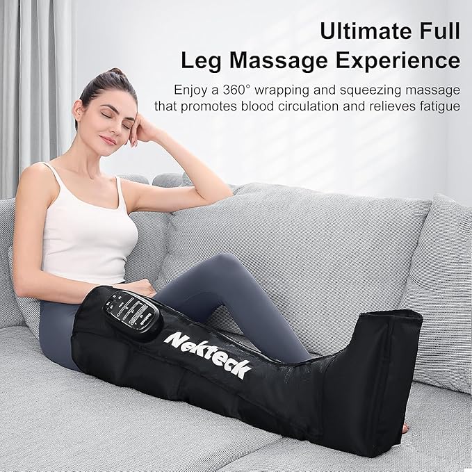 Nekteck Full Leg Compression Massager for Pain and Circulation, Portable Compression Boots for Athletes with 6 Modes & 4 Intensities, Gifts for Mom Dad Men Women (Single Unit)-Small