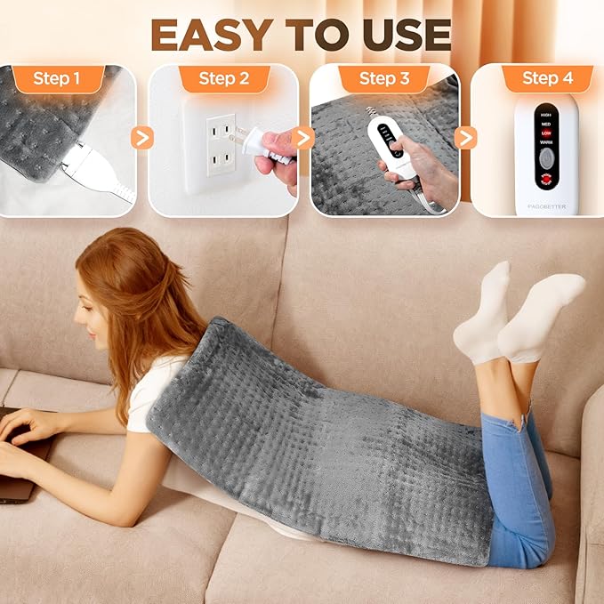 17''x33'' XXXL King Size Heating Pad with 4 Temperature Settings & 2 Auto-Off Countdown Timers, Pain Relief for Back/Neck/Shoulders/Abdomen/Legs, Christmas Gifts for mom dad (Gray)