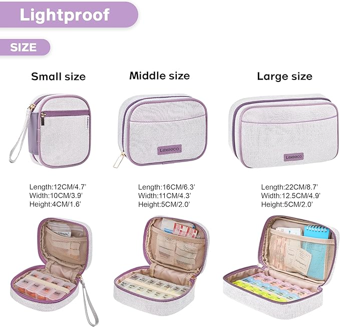 Weekly Travel Pill Organizer 3 Times A Day Pill Case for Purse with Removable 7 Day Pill Box Holder,Cute Medication Organizer Pill Container for Medicine, Vitamin, Fish Oils,Supplement(Purple, Large)