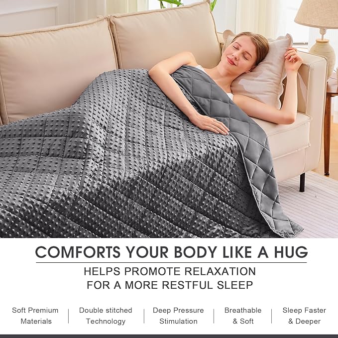 Grey Weighted Blanket for Adults 20lbs, 48"x72", Twin Full Size Cooling Minky Heavy Throw Blanket for 130-220lbs, Soft Winter Thick Big Blankets Weighted Comforter Gift for Sleeping