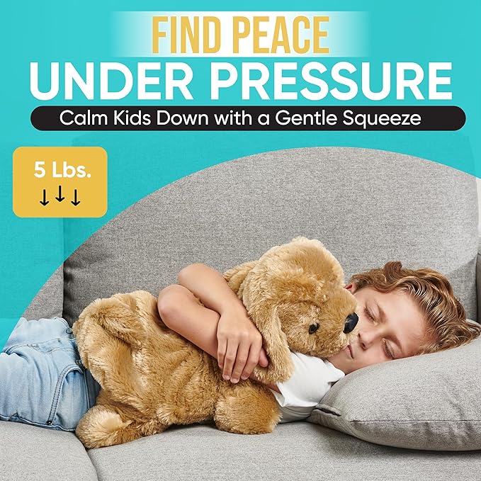 FRIENDLY CUDDLE Weighted Lap Blanket for Kids & Adults – Kids Weighted Blanket – ASD, Sensory Processing Weighted Stuffed Animals Dog Toy – Microwavable Weighted Lap Pad for Kids, 5 Lbs.
