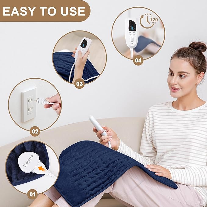 Deepsoon Heating Pad,Electric Heating Pads for Back,Neck,Moist Heating Pad for Shoulder,Knee,Arms,Legs,Dry/Moist Heat & Auto Shut Off,Birthday Gifts for Men and Women
