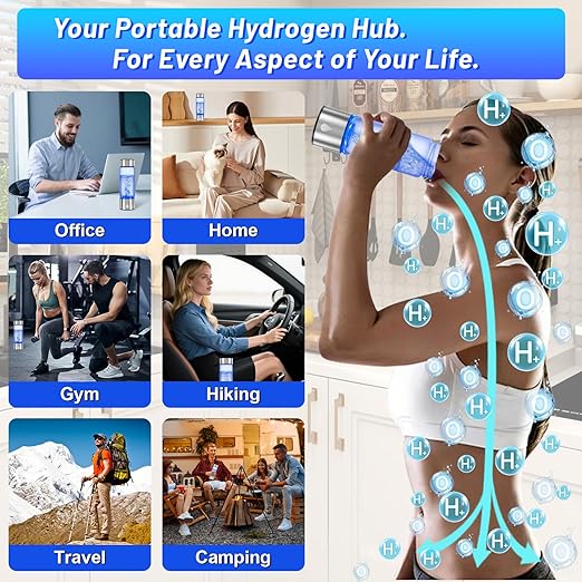 Hydrogen Water Bottle Generator, Portable Rechargeable Hydrogen Water, Hydrogen Water Ionizer Machine, with SPE/PEM Technology, for Home Office Travel Fitness Drinking