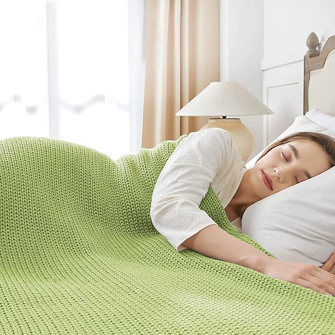 Guohaoi Knitted Weighted Blanket for Adults (Light Green 48"x72" 12lbs) No Beads Cooling Throw Blanket for Hot Sleepers, Home Decor Breathable Chunky Knit Heavy Blanket Use on Full Size Bed