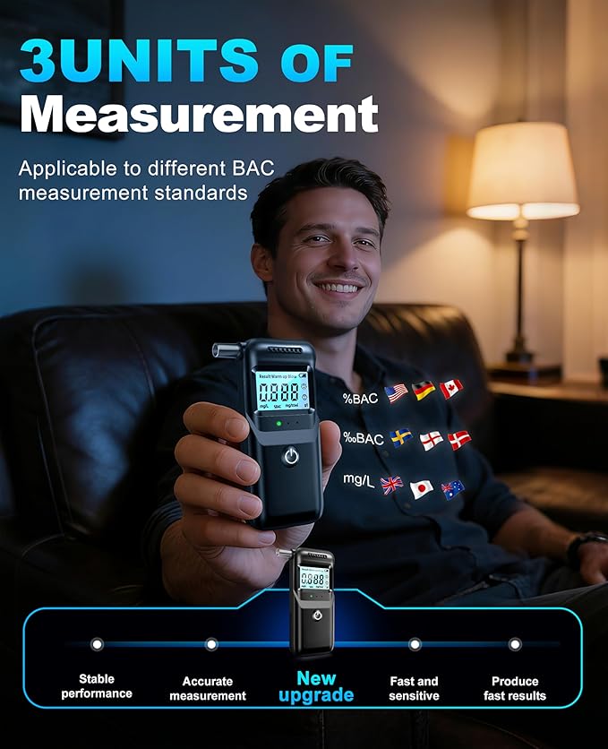 Breathalyzer, 2026 Breathalyzers for Alcohol with LCD Digital Display Personal Portable Alcohol Breathalyzer Tester with 5 Mouthpieces for Home and Party Use