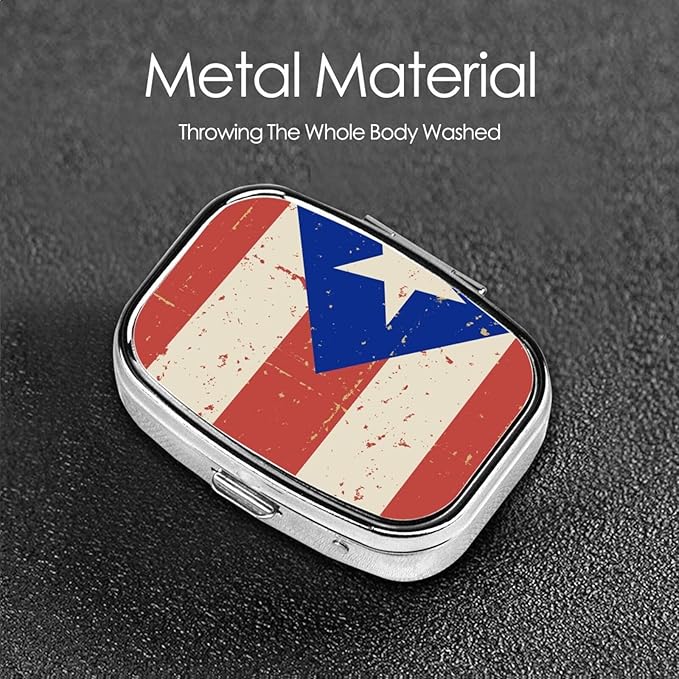 Men Women Pill Case, Puerto Rican Flag Pill Box Compact with Compartment Medicine Tablet Organizer for Purse Pocket Traveling