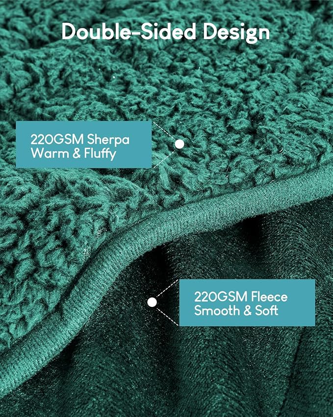 Cottonblue Sherpa Fleece Weighted Blanket 15lbs for Twin/Full Ded - Plush Bed Blanket for Deep Sleep and Relaxation, Heavy Calm Blankets with Cemaric Beads, 48x72 Inches,Green
