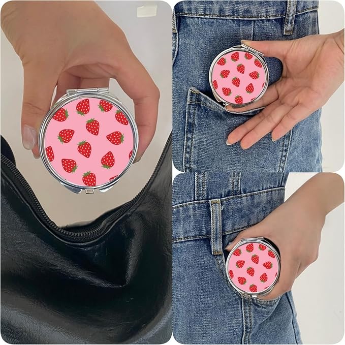 3 Compartments Detachable Mini Pill Case for Purse Pocket, Travel Pill Organizer, Small Portable Metal Pill Box with, Three Times a Day Container for Children, Men and Women - Pink Strawberry