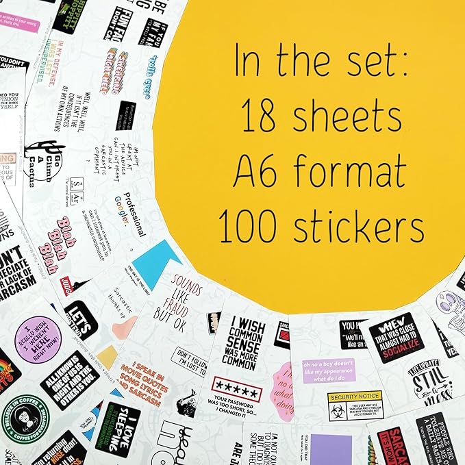 BulbaCraft 100Pcs Sarcastic Stickers for Adults, Snarky Stickers for Water Bottles & Laptop, Sarcasm Decals for Men & Women, Funny Decals for Adults Dark Humor, Gifts for Women & Men