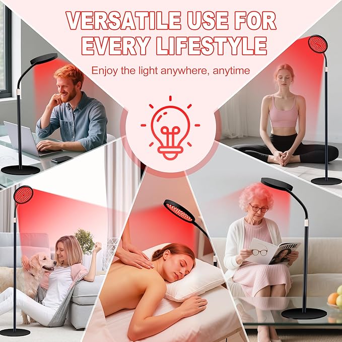 LanSuper Red Light Therapy for Body, Red Infrared Light Therapy Lamp with Stand, 660nm and 850nm Near Infrared Redlight Therapy, LED Red Light Therapy Device for Face and Full Body(140 Beads)-Black