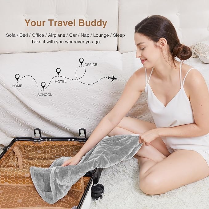Alomidds Weighted Lap Blanket 7lbs, Cozy Breathable Flannel Weighted Lap Pad for Adults, Small Weighted Blanket for Travel, Couch, Grey, 29" x 24"