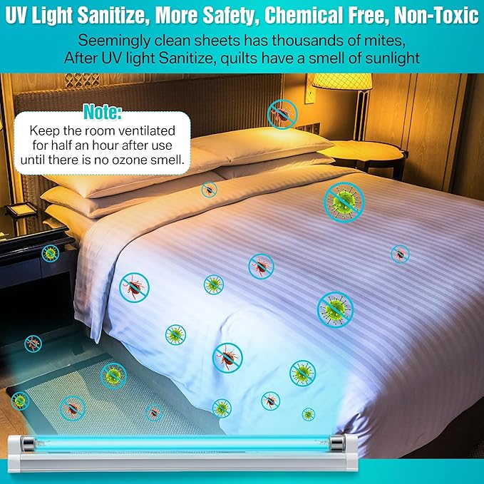 6w UV Light with Ozone, 110V UVC Double Germicidal Lamp Including ON/Off Switch Cord and Plug, 253.7nm Wavelength UVC Lamp with Connector and Screw Tools for Closet Shoe Cabinet