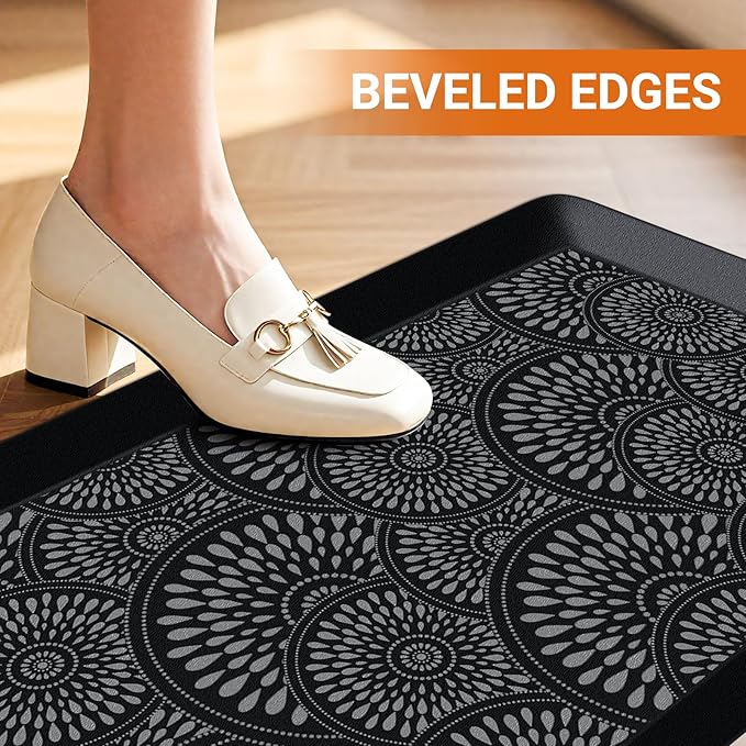 Mattitude 4/5 Inch Kitchen Mat, 17.3x39in Heavy Duty Ergonomic Comfort Foam Standing Desk Mat, Waterproof Non-Slip Standing Mats and Rugs for Kitchen, Office, Black