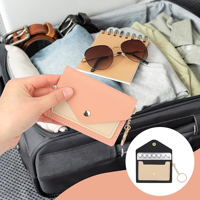 2 Pack Birth Control Pill Case Sleeve Packet 4.3 X 3 Inch PU Leather Wallet Pill Holder Privacy Protection Birth Control Pill Wallet with Key Ring for Pill Card Organizer(Pink, Black)